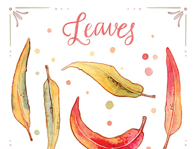 Leaves sticker pack botanical digital illustration watercolor