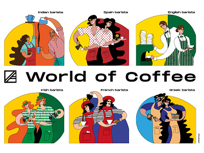 WORLD OF COFFEE ai art barista coffee design drown illustration logo style vector