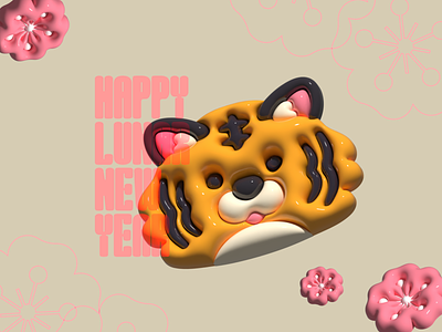 Year of the Tiger 2022 3d adobe 3d adobe illustrator balloon cherry blossoms chinesenewyear chucmungnammoi cute flowers kawaii lunarnewyear tiger yearofthetiger yearofthetiger2022