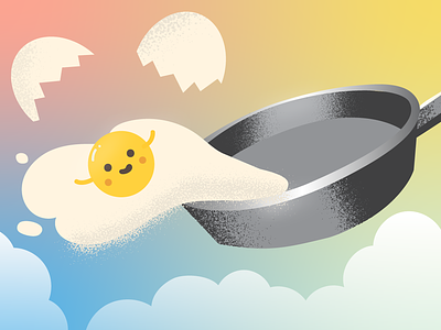 Out Of the Frying Pan cooking cute egg gradient illustration kawaii pan shell stipple