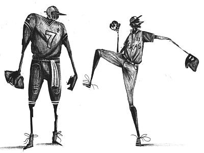 Baseball & quaterback baseball blackandwhite characterdesign digitalart digitalpainting illustrate illustration illustrator procreate quarterback sport