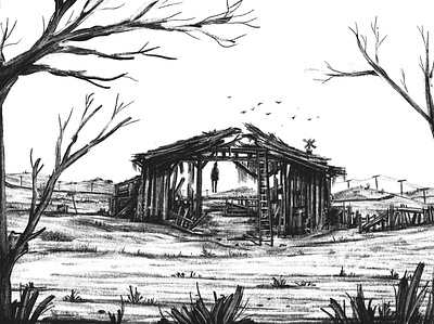 The Barn barn blackandwhite digitalart digitalpainting hanged illustrate illustration landscape pencil procreate
