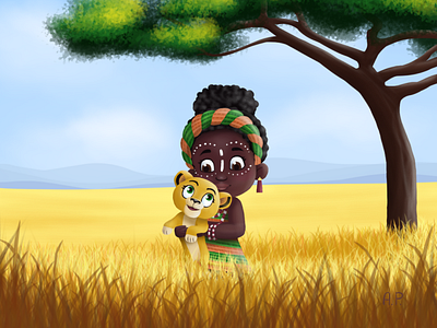 African tribe girl africa africangirl animal art artoftheday branding cartoon challenge character design drawing illustration lion photoshop safari