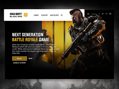 Blackops 4 - no. 1 Battle Royale game black blackops call of duty creative dark design game gaming gun header modern multiplayer nerd online shooting template uidesign website zombie