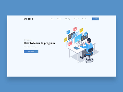 Web book landing page design flat illustration minimal typography ui ux vector web website