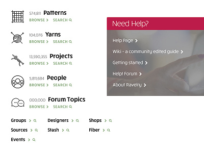 Ravelry Explore and Help Elements