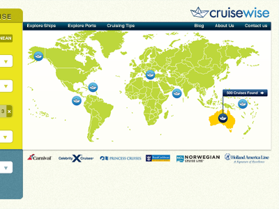 Landing Page Map Interface cruises maps travel web design