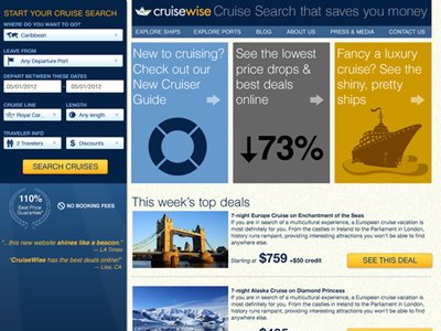 CruiseWise Homepage Layout cruises landing page layout