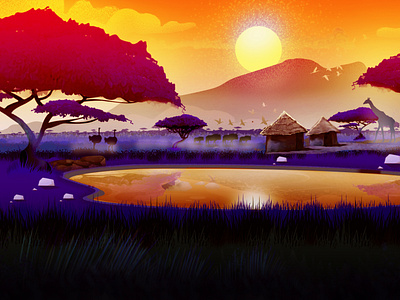 African Landscape Illustration Digital Set Design