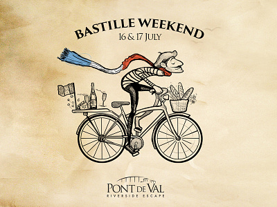 Bastille Weekend Illustration baguette bicycle bliss character design design french french flag french paper frenchie fun happiness illustration minimal mostache nicolas fourie old paper south african designer texture typography wine