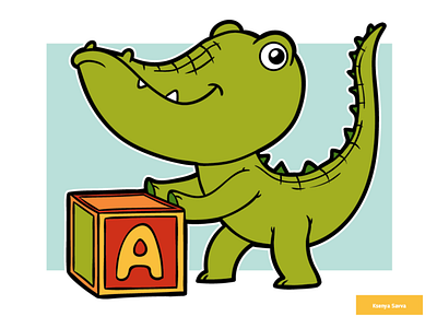 Crocodile and cube, cartoon cute animal, adobe illustrator alphabet animal cartoon character children color crocodile cube cute english for kids illustration learning letter preschool reptile vector