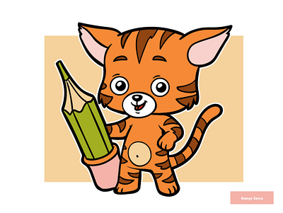 Cat and pencil, cute cartoon character adobe illustrator animal artist cartoon cat character children color cute for kids illustration pencil preschool smart vector