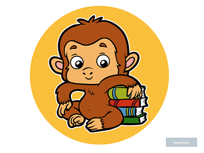 Cartoon cute character, monkey and books adobe illustrator animal books cartoon character children cute education for kids illustration learning maskot monkey smart vector