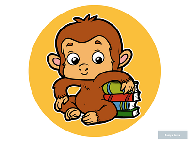 Cartoon cute character, monkey and books