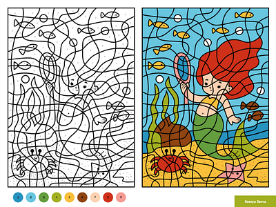 Little Mermaid. Color by number, educational game