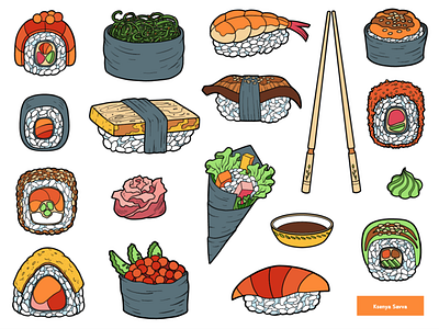 Vector sushi and sashimi set