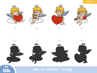 Cute cartoon characters, angels. Find the correct shadow