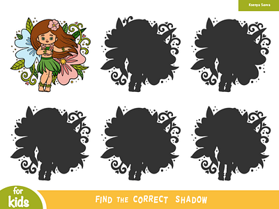 Hawaiian girl dancing hula. Find the correct shadow activity adobe illustrator cartoon character children dancer education find the correct shadow flower for kids game girl hawaii hula illustration learning nature preschool shadow tropical