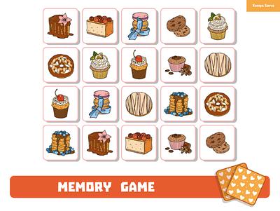 Memory game for children, cards with sweets and cakes activity adobe illustrator cafe cake cards cartoon character children cupcake donut education for kids game illustration kindergarten learning memory preschool sweets vector