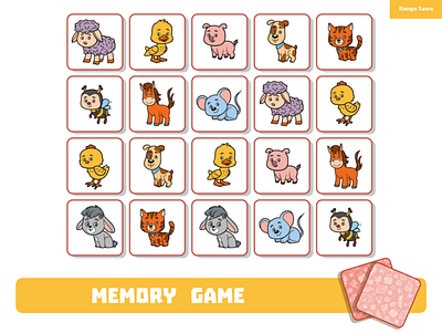 Memory game for preschool children, Farm animals activity adobe illustrator animal cartoon cat character children dog education farm for kids game horse illustration kindergarten learning memory mouse nature preschool