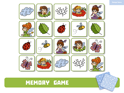 Memory game for children, fairies activity adobe illustrator bee cartoon character children education fairy fairytale flower for kids game girl illustration kindergarten learning memory nature preschool summer