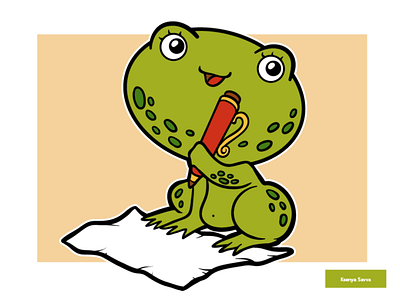 Little frog with a pen and paper, vector cartoon character adobe illustrator amphibian animal cartoon character character design children cute for kids frog girl green illustration paper pen preschool summer vector