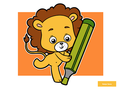 Lion with a marker, vector cartoon character by Ksenya Savva on Dribbble