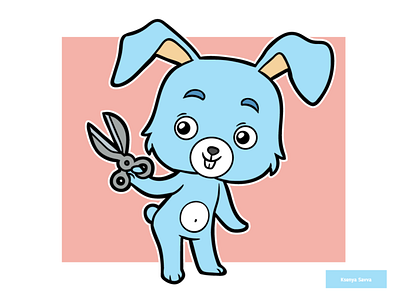 Cute rabbit and scissors, vector cartoon character activity adobe illustrator animal blue boy bunny cartoon character children cute design education for kids illustration preschool rabbit scissors vector