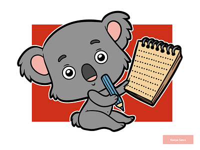 Cute koala with a notebook and pencil, vector cartoon character activity adobe illustrator animal cartoon character children cute design education for kids illustration koala learning notebook pencil preschool smart