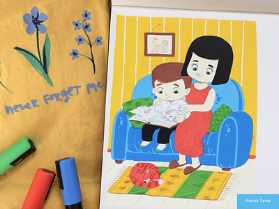 Cute cartoon illustration, mother and son