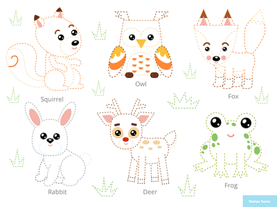 Set of animals. Connect the dots, education game for children