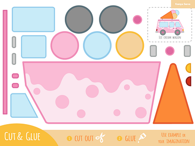 Cut and glue, education game for children, Ice cream wagon activity adobe illustrator applique cartoon children craft cut and glue education for kids ice cream illustration learning paper game preschool puzzle shop transport vector wagon worksheet