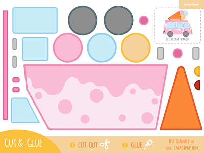 Cut and glue, education game for children, Ice cream wagon