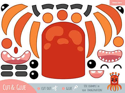 Cut and glue, education game for children. Create funny monster