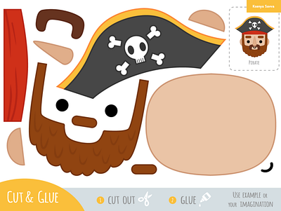 Cut and glue, education paper game for children, Pirate activity adobe illustrator applique boy cartoon character children cut and glue education for kids game illustration man paper papercraft pirate preschool puzzle vector worksheet