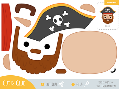 Cut and glue, education paper game for children, Pirate