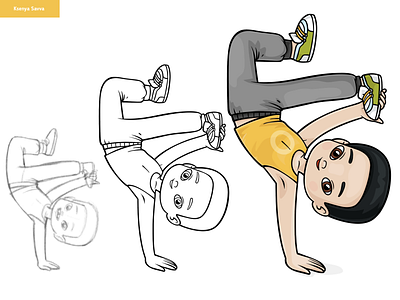 Cartoon hip hop dancer, asian boy. Character design