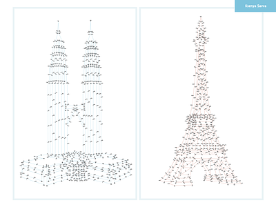 Dot-to-dot numbers game for adult. Eiffel Tower. Petronas Towers