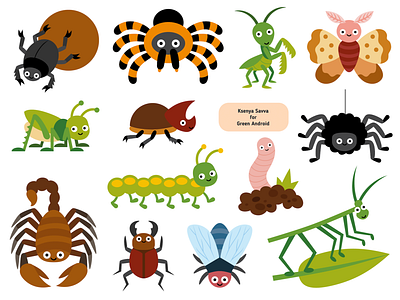 Set of cute cartoon animals for sticker activity book activity adobe illustrator animal bug cartoon character creature cute education fly for kids grasshopper illustration insect moth set spider summer vector worm