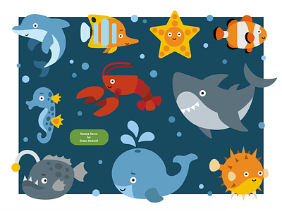 Set of cute cartoon sea animals for sticker activity book