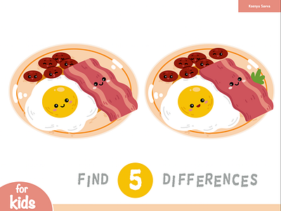 Find differences, educational game for kids. Breakfast