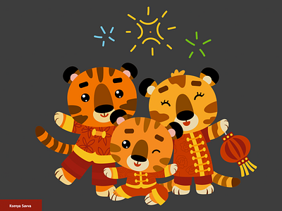 Cartoon Chinese New Year Characters Tigers 2022 adobe illustrator animal asian cartoon character children chinese design family for kids holiday illustration masquerade new year parade symbol tiger vector