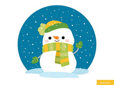 Happy new year! Cute cartoon illustration of snowman