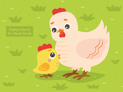 Chicken and chick. Illustration for puzzle