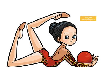 Gymnast girl with a ball, cartoon character