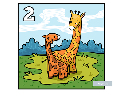 Learn to count with animals, two giraffes