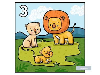 Learn to count with animals, three lions