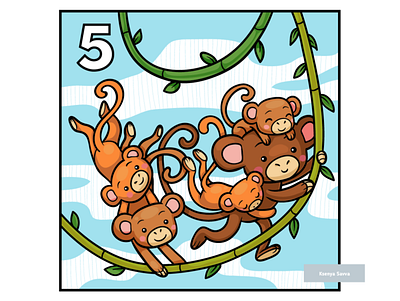 Learn to count with animals, five monkeys adobe illustrator animal cartoon character children count cute education family for kids illustration jungle learning math monkey preschool vector