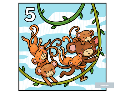 Learn to count with animals, five monkeys