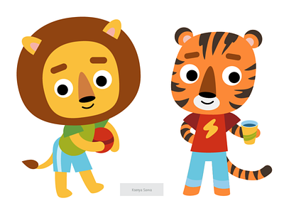 Lion and tiger, cartoon cute characters by Ksenya Savva on Dribbble